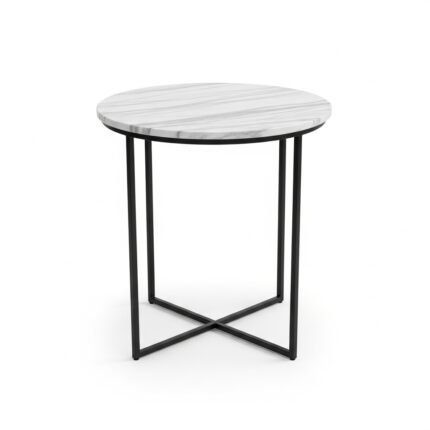 Zovarnyx Round Accent Table, Modern Faux Marble Side Table with Black Metal Base